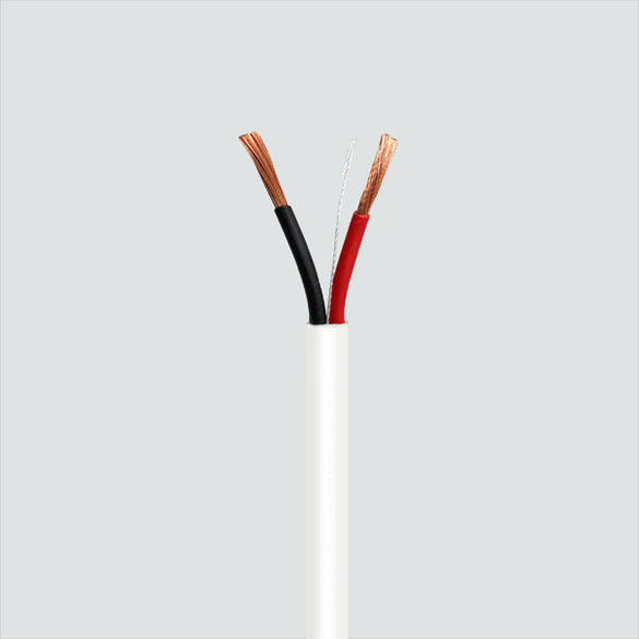 Wavenet white audio cable detail showing red and black insulated conductors