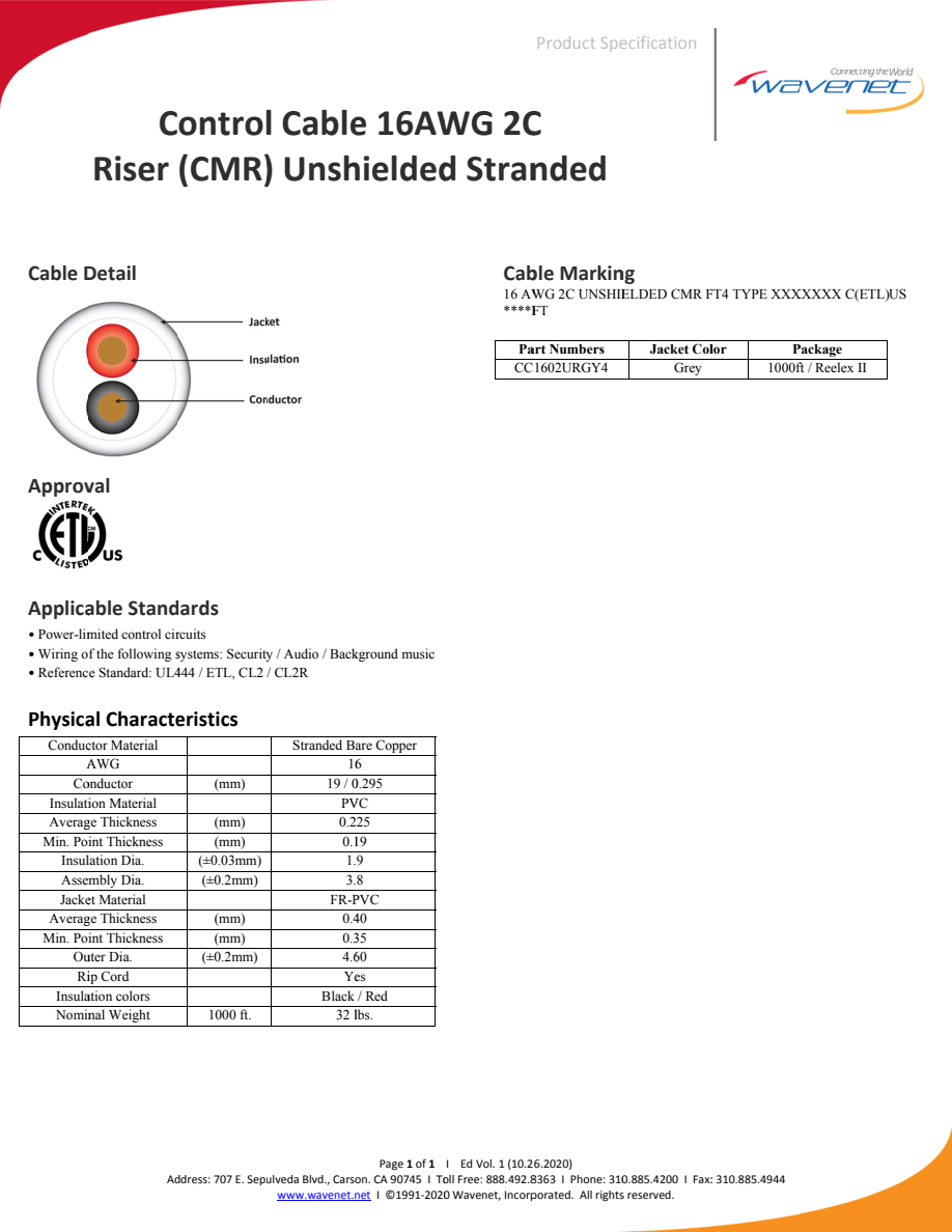Wavenet CC1602URGY4 manufacturer specification-sheet preview