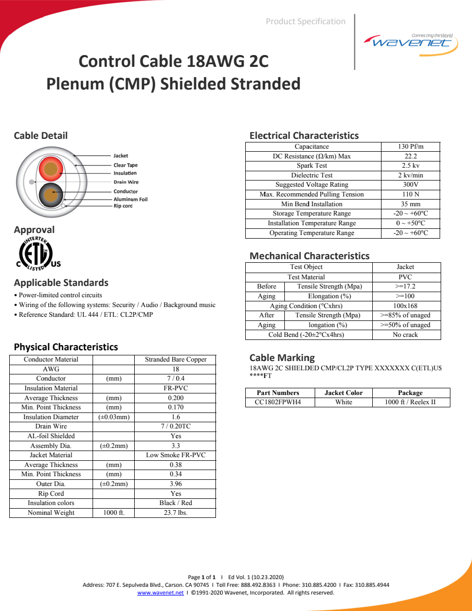Wavenet CC1802FPWH4 manufacturer specification-sheet preview