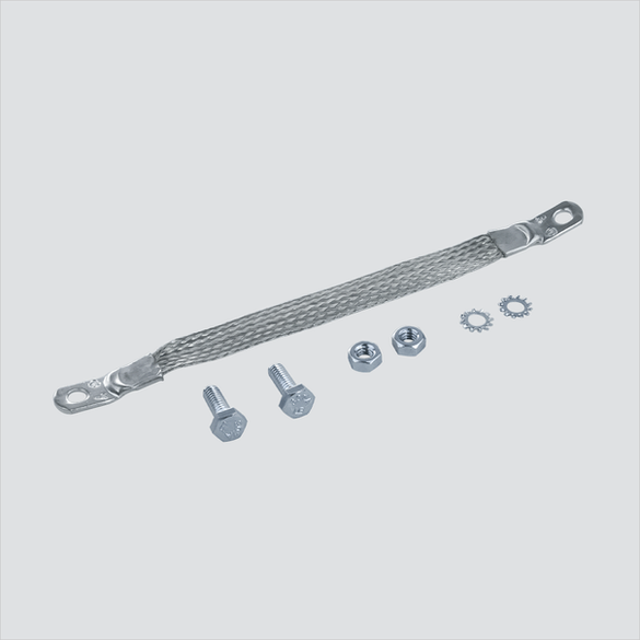 Wavenet grounding strap with ring ends and mounting fasteners