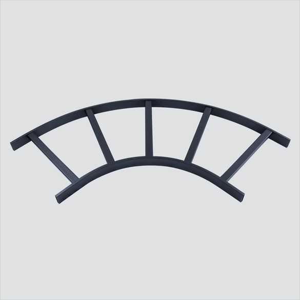 Black horizontal cable-runway bend with curved side rails and five rungs