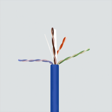 Wavenet 6E04UPXX cable construction photograph, blue example; selected color and exact package may differ