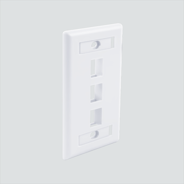 Manufacturer photo shows one white 3-port faceplate with ID windows. This listing supplies 1 white faceplate.