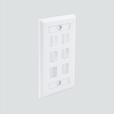 Manufacturer photo shows one white 6-port faceplate with ID windows. This listing supplies 1 white faceplate.