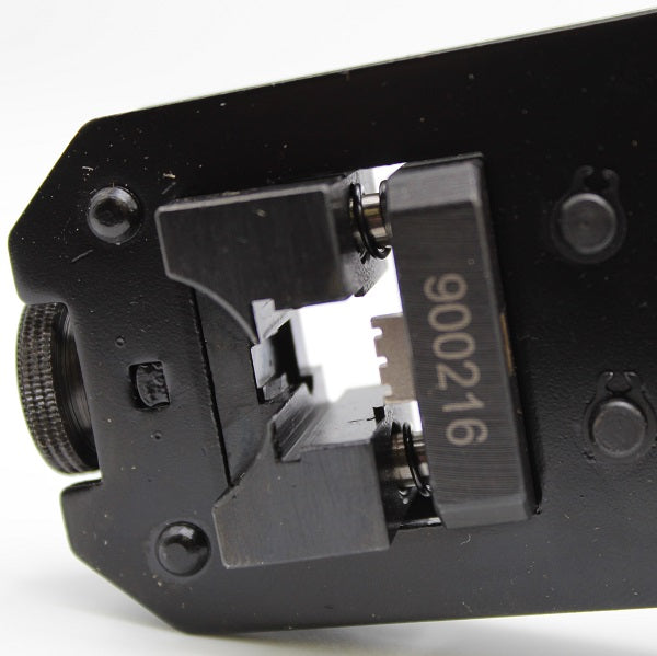 Close-up of the 900216 die installed in the Sentinel 900005 crimp tool.