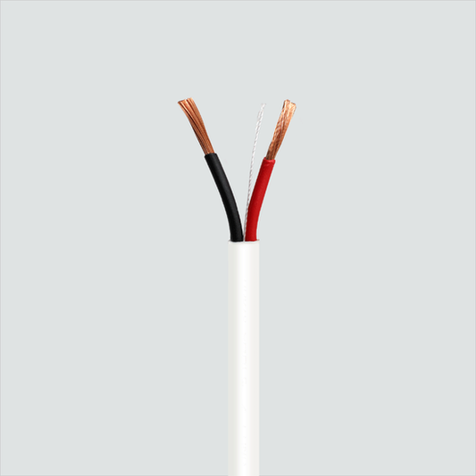 Wavenet white audio cable detail showing red and black insulated conductors