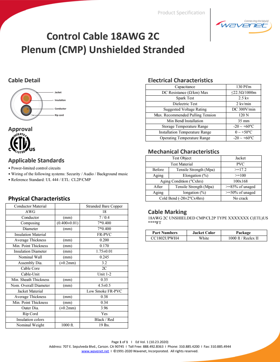 Wavenet CC1802UPWH4 manufacturer specification-sheet preview