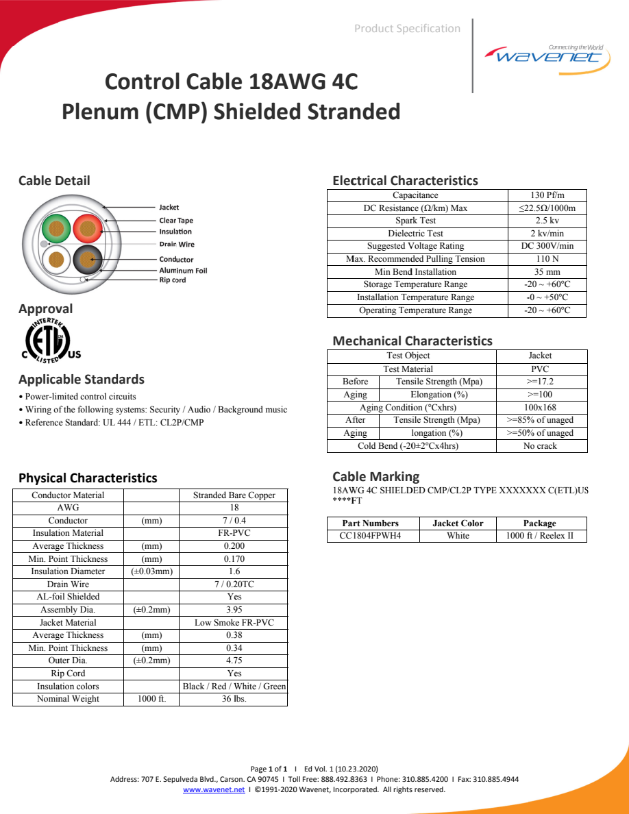 Wavenet CC1804FPWH4 manufacturer specification-sheet preview
