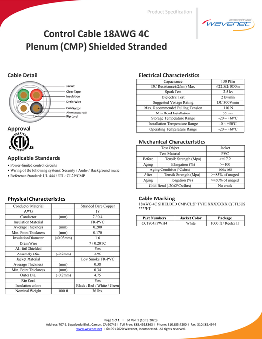 Wavenet CC1804FPWH4 manufacturer specification-sheet preview