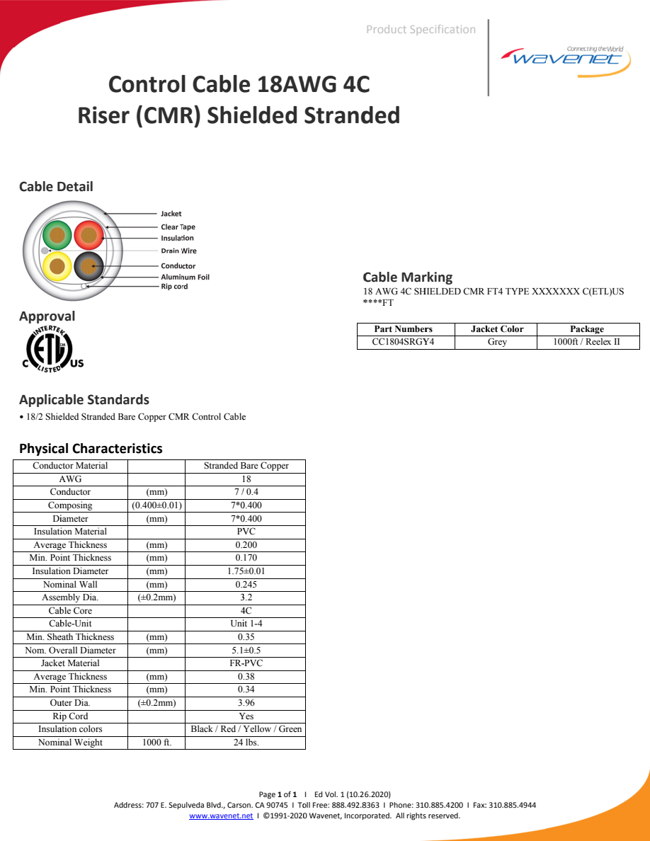 Wavenet CC1804SRGY4 manufacturer specification-sheet preview