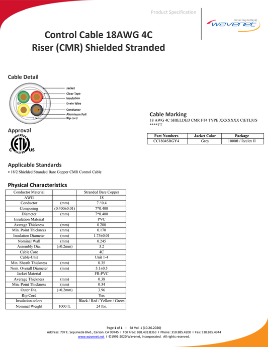 Wavenet CC1804SRGY4 manufacturer specification-sheet preview