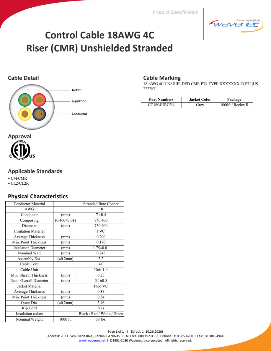 Wavenet CC1804URGY4 manufacturer specification-sheet preview