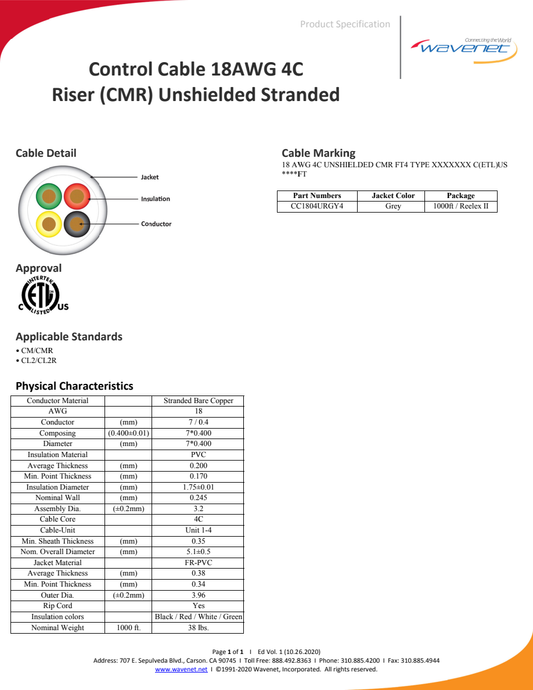 Wavenet CC1804URGY4 manufacturer specification-sheet preview