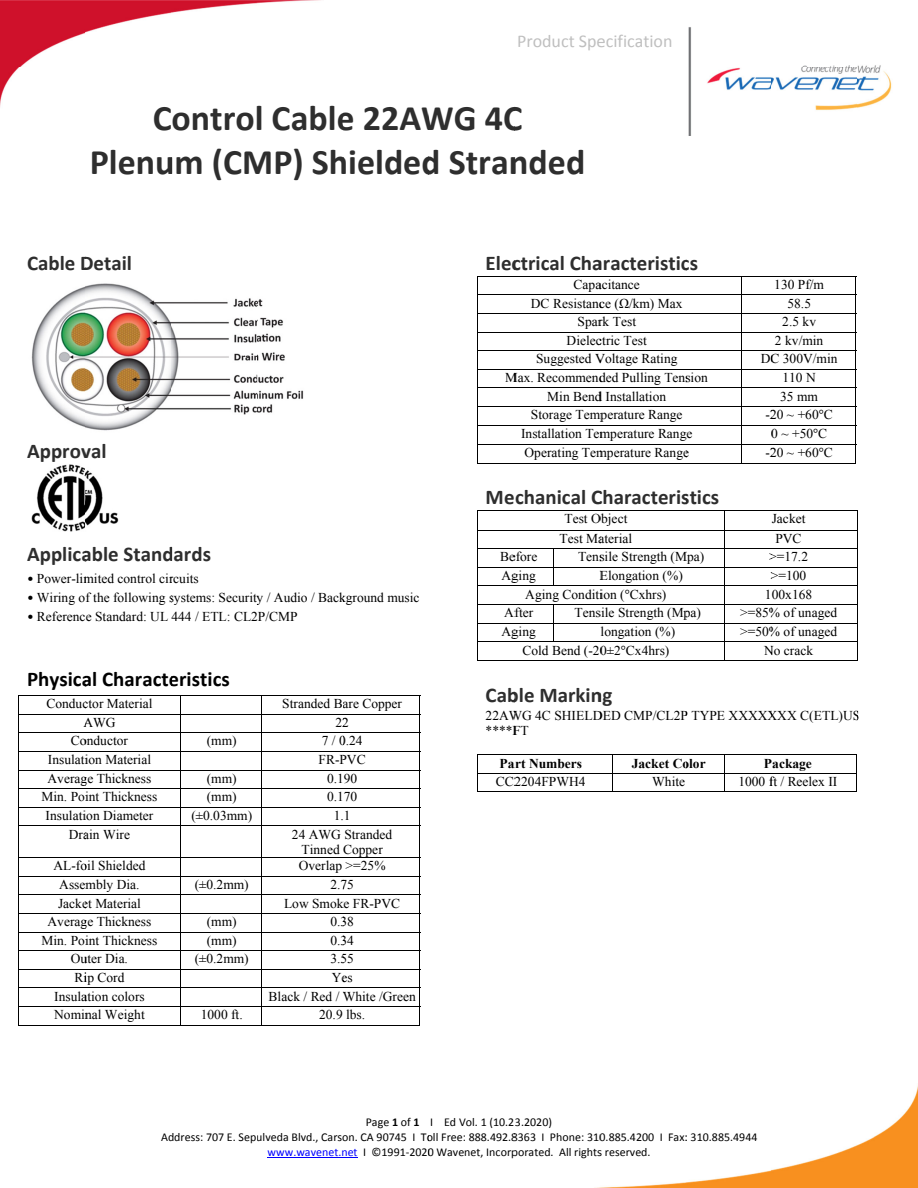 Wavenet CC2204FPWH4 manufacturer specification-sheet preview