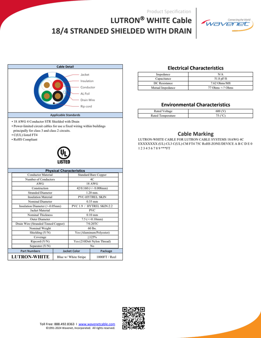 Wavenet LUTRON-WHITE manufacturer specification-sheet preview