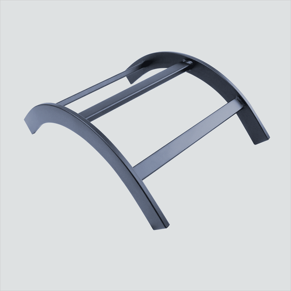 Black universal cable-runway bend with two curved side rails and three rungs