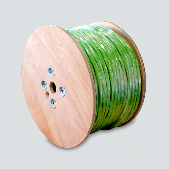 Green Wavenet combination cable wound on a wooden reel