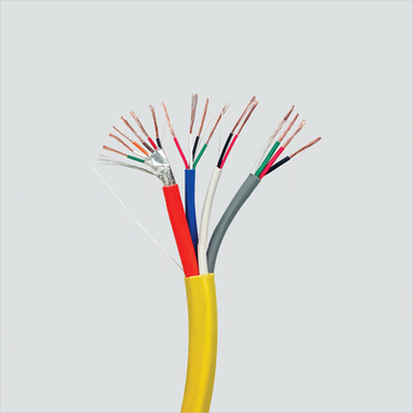 Yellow composite cable illustration with four internal members and reader shield