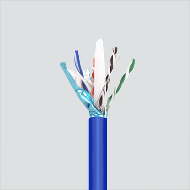 Wavenet 6E04SRXX cable construction photograph, blue example; selected color and exact package may differ