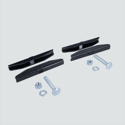 Four black straight butt-splice clamps with two carriage bolts, two washers and two nuts