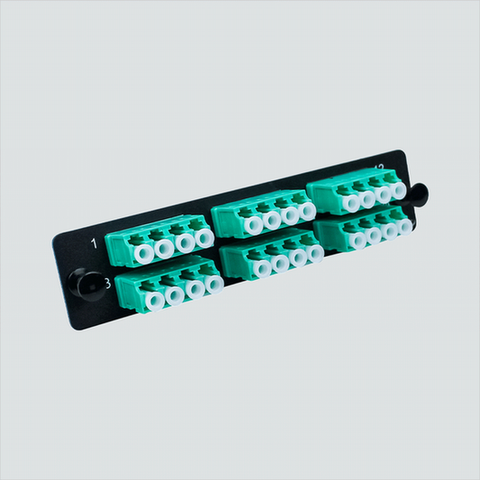Wavenet FM24LCOM3 black panel with six aqua quad LC adapters