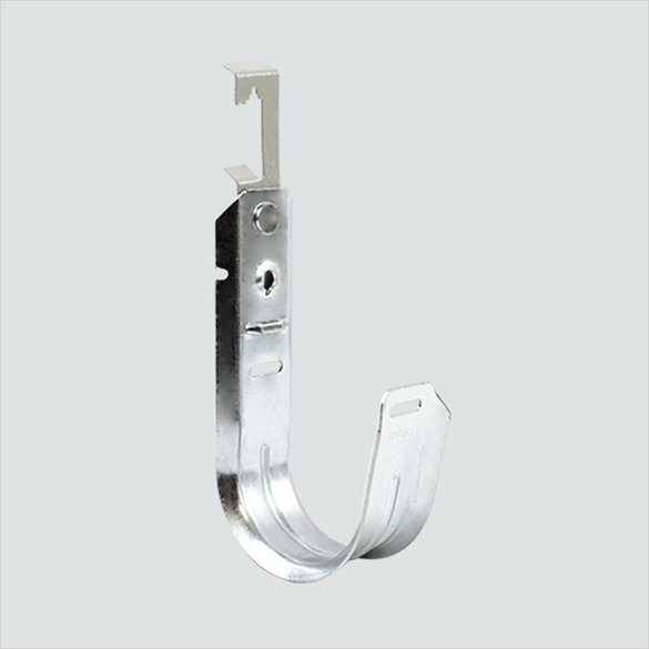 Manufacturer view of one Wavenet JHMF02-C J-hook with Batwing mounting attachment.25-PACK includes 25 assemblies and25 retainer clips; not all contents shown.