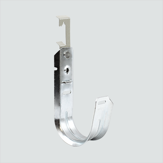 Manufacturer view of one Wavenet JHMF02-C J-hook with Batwing mounting attachment.25-PACK includes 25 assemblies and25 retainer clips; not all contents shown.
