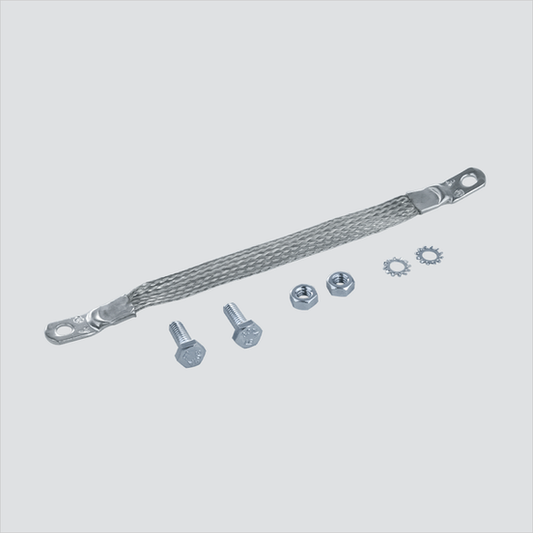 Wavenet grounding strap with ring ends and mounting fasteners
