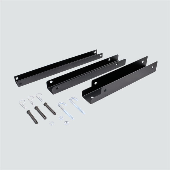 Manufacturer component image showing three black triangle-support members with loose assembly hardware