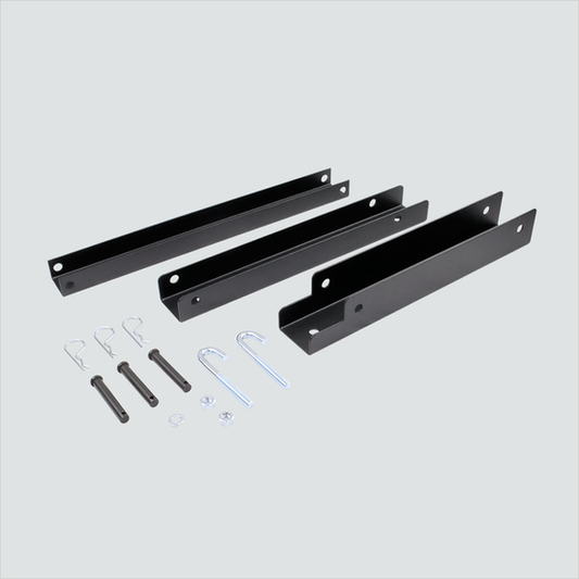Manufacturer component image showing three black triangle-support members with loose assembly hardware