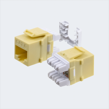 Manufacturer ivory CAT6 HDJ jack shown in multiple views with cap removed. This listing supplies one ivory jack and one wire cap.