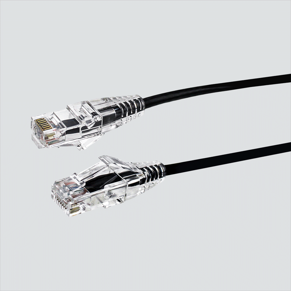 Wavenet black CAT6A slim patch cord RJ45 connectors and transparent boots