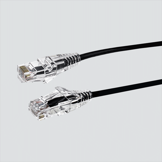 Wavenet black CAT6A slim patch cord RJ45 connectors and transparent boots