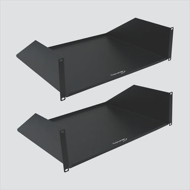 Manufacturer photo of Wavenet SHELF-10SSV-S2PK showing two vented shelves. Each sale includes 2 shelves and 16 #12-24 mounting screws; rack, equipment and cables are not included.