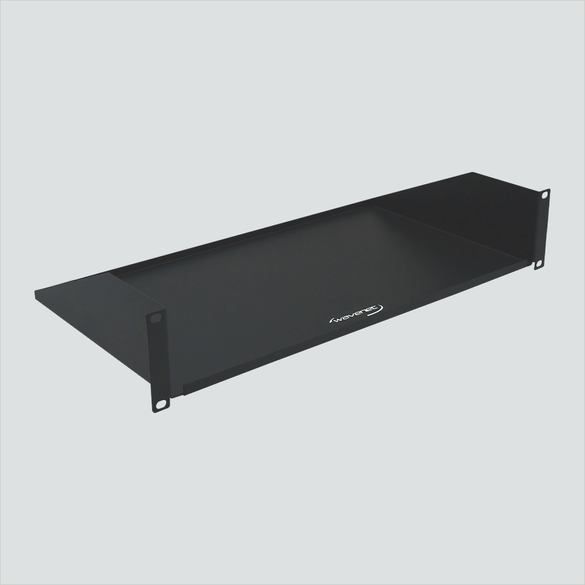 Manufacturer photo of Wavenet SHELF-10SSS showing one solid shelf. Each sale includes 1 shelf and 8 #12-24 mounting screws; rack, equipment and cables are not included.