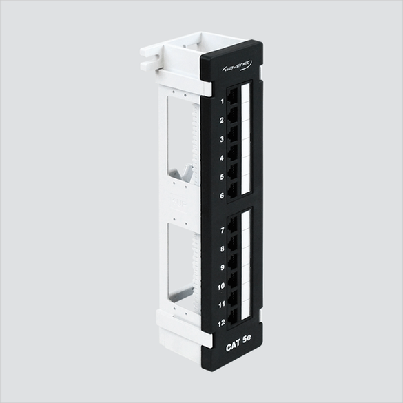Manufacturer photo shows the Wavenet 5EPP12V 12-port wall panel and 89D bracket. One panel with bracket per sale.