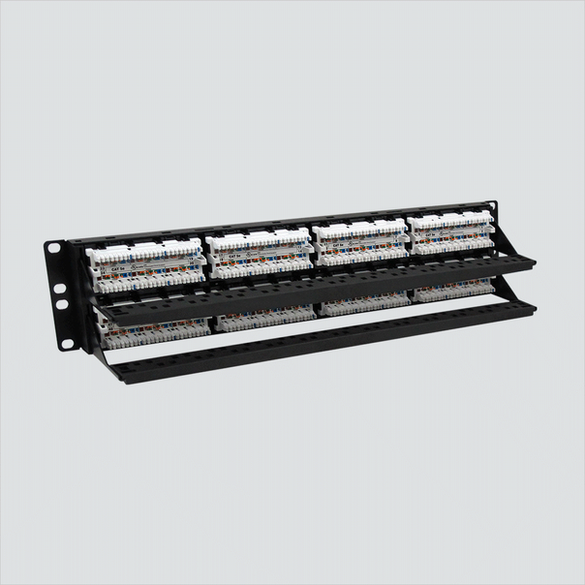 Manufacturer rear termination view of the Wavenet 5EPP48 48-port 2U panel. One panel per sale.