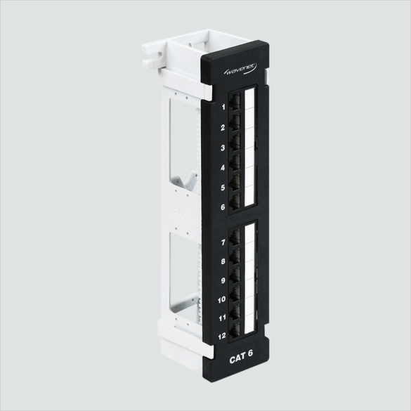 Manufacturer photo shows the Wavenet 6EPP12V 12-port wall panel and 89D bracket. One panel with bracket per sale.