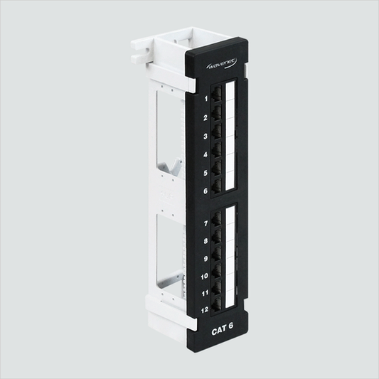 Manufacturer photo shows the Wavenet 6EPP12V 12-port wall panel and 89D bracket. One panel with bracket per sale.
