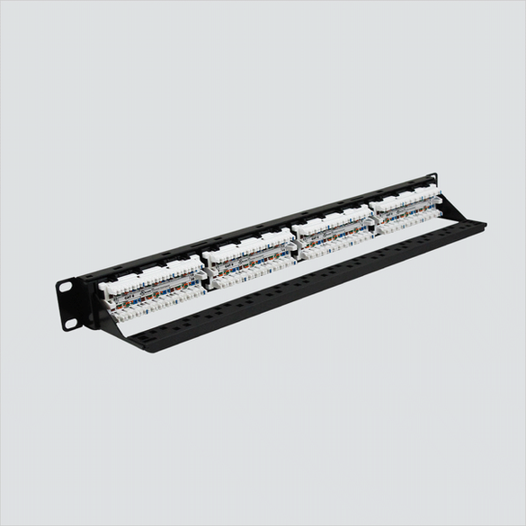 Manufacturer rear termination view of the Wavenet 6EPP24 24-port 1U panel. One panel per sale.