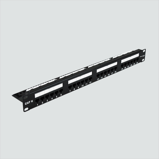 Manufacturer front view of the Wavenet 6EPP24 24-port 1U panel. One panel per sale.