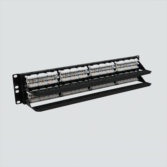 Manufacturer rear termination view of the Wavenet 6EPP48 48-port 2U panel. One panel per sale.