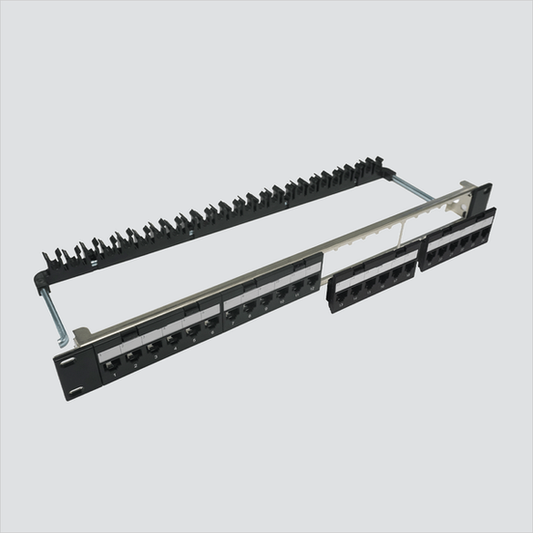 Manufacturer product view of Wavenet FLBPPWM, a 24-position unloaded front-loading panel. One panel per sale; keystone jacks and cables are not included.
