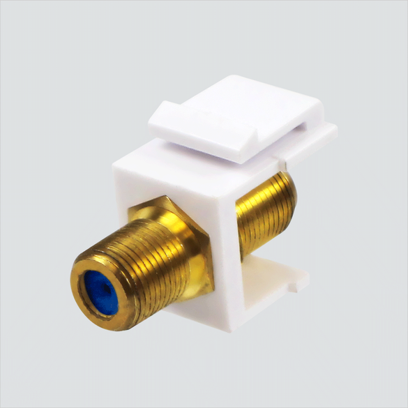 Manufacturer photo shows one white gold-plated 3 ghz f-type keystone coupler. This listing supplies 25 White modules.