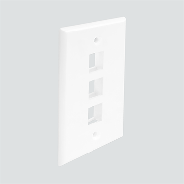 Manufacturer photo shows one white 3-port faceplate. This listing supplies 25 faceplates.