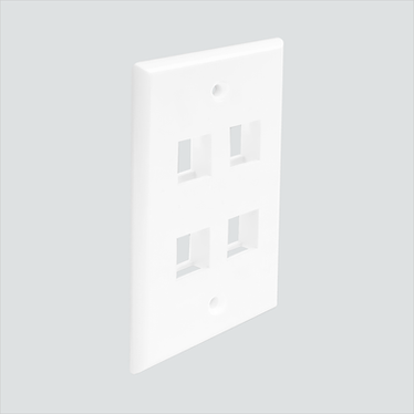 Manufacturer photo shows one white 4-port faceplate. This listing supplies 25 faceplates.