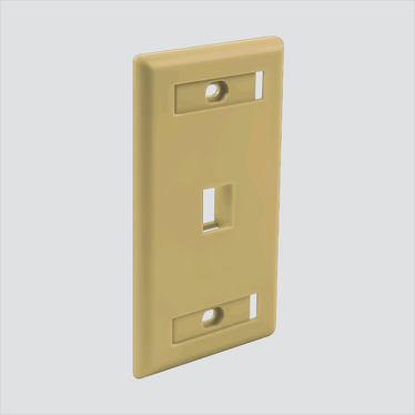 Manufacturer photo shows one ivory 1-port faceplate with ID windows. This listing supplies 25 ivory faceplates.