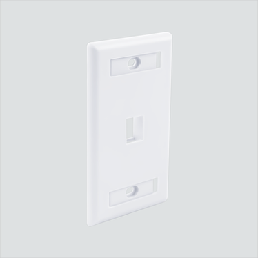 Manufacturer photo shows one white 1-port faceplate with ID windows. This listing supplies 1 white faceplate.