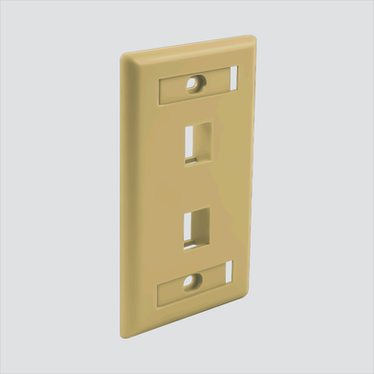 Manufacturer photo shows one ivory 2-port faceplate with ID windows. This listing supplies 25 ivory faceplates.