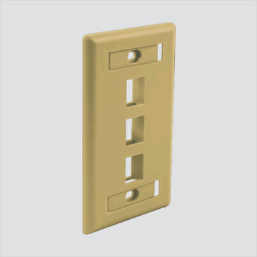 Manufacturer photo shows one ivory 3-port faceplate with ID windows. This listing supplies 25 ivory faceplates.